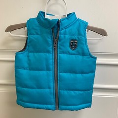 Healthtex Puffer Zip Vest Jacket Turquoise Sz 12 mos Gray Interior Boy Girl Kids