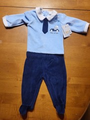 Fagottino Mini Baby Boy Size 1-3 Months Italy Chic Driver Blue Tie Pants Set