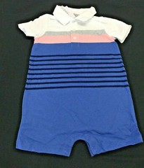 Carter’s Baby Boy Polo Romper Collared Short Sleeve Blue Stripe 3/6M