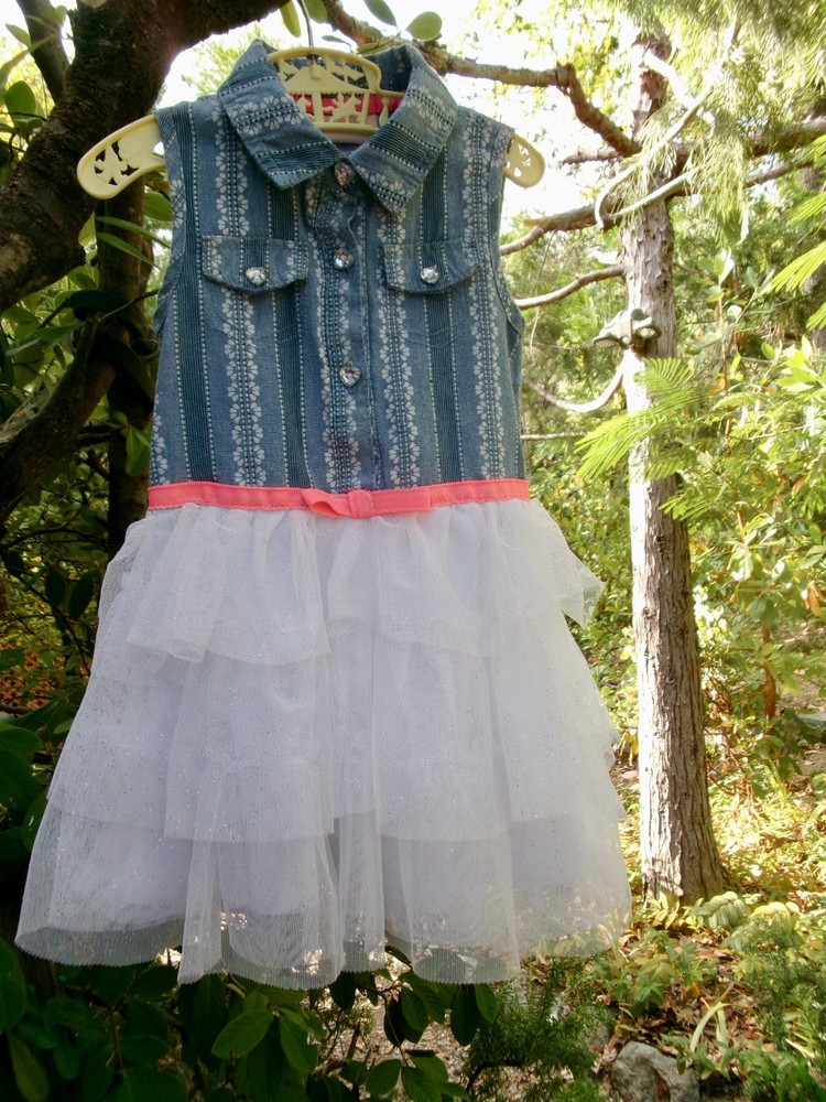 Little Lass baby dress denim bodice heart bling tulle layered skirt 18 month