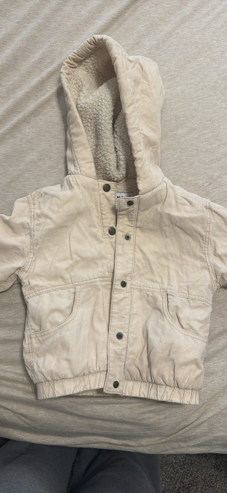 Old Navy 4T Ivory Corduroy Hooded Sherpa/Fleece Lined Snap Jacket