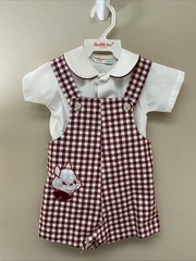 Vintage Health-tex Overalls Shorts Jumper Red Gingham Check Size 12 Months