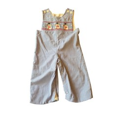 Remember Nguyen Longall Blue Gingham Snowman Smocked Winter Christmas 12M Cotton