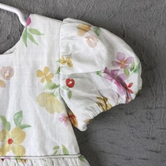 Fox & Finch Dress Girls 12-18 Months White Floral Puff Sleeve Lined Bow Back