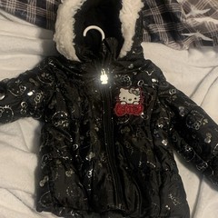 Hello Kitty Girls 2T Black Hooded Puffer Jacket Full Zip Quilted