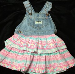 Oshkosh B’gosh Overall Dress Girls 3T Denim Pink Blue Skirtalls Pocket Button