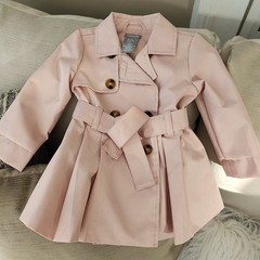 Tahari Trench Coat Pink Double Breast Pleated Skirted Toddler Girl 12M Easter