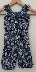 BabyGap Girls 18/24 Blue Polka Dot/Floral Flutter Sleeve Jumpsuit 100% Cotton