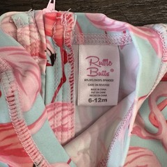 6-12m RuffleButts Baby Girls Flamingo One-Piece Long Sleeve Rash Guard Swimsuit