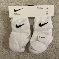Nike Infant Ankle Socks 6 Pack Lightweight White Black Logo 12-24 Months