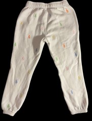 Polo Ralph Lauren Girls White Fleece Jogger Pants w/ Multicolor Pony Logos