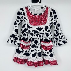 AL Limited Cowgirl Dress Girls 2T Black White Red Cow Bandana Lace Rodeo Western