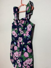 Janie And Jack Merchant Marine Floral Pique Romper 11-12 Anos Navy Blue Pink