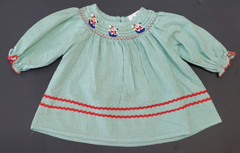 Girls 6 Months Marie Nicole Santa in Sleigh Smocked Green Gingham Dress Red Trim