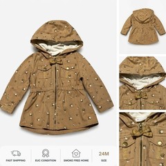 Little Lass Toddler Girl Hooded Jacket 24M Brown Floral Zip Coat Lightweight Fal