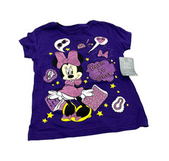 Disney Store Minnie Mouse Girls T-Shirt Glitter Purple Size S (5/6) New
