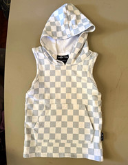 Millie + Roo Hooded Sleeveless Pullover Sweater, Grey/White Checkered 12-18M