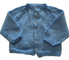 Vintage 80’s Hand-knitted Blue Baby Cardigan Sweater 9-12 M Button Down Front