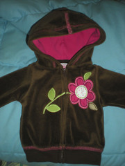 CARTER’S Brand NEWBORN GIRLS BROWN VELOUR APPLIQUE & EMBROIDERED HOODIE NB