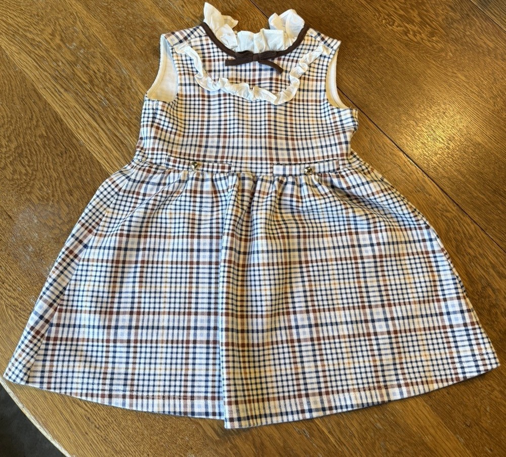 Janie and Jack Girls Plaid Sleeveless A-Line Dress 2T Ruffle Bow Equestrian