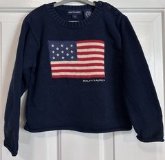 Vintage Ralph Lauren American Flag Sweater Toddler 3T Navy USA Cotton Preppy