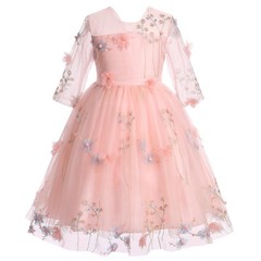 Embroidery Flower Girl Lace Dress for Baby Wedding Birthday Party First Commu…