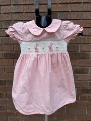 Marie Nicole Easter Smocked Dress Pink Bunny Rabbit Toddler Size Large 4T Spring