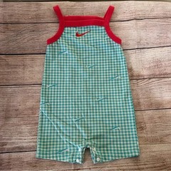 Nike | Baby Girl Logo Checkered Turquoise & Hot Pink Sleeveless Romper Size 18M