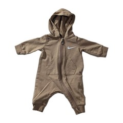 Nike Newborn Hooded Romper Tan Zip Front Swoosh One Piece 50–56cm