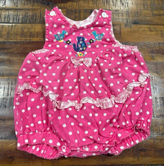VTG 90s Hush Puppies “Clothes For Kids” Pink Polka Dot Bubble Romper Size 12 Mo