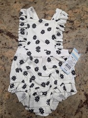 Cat & Jack Floral Ruffle Romper 3-6 Months White Black Cotton Sleeveless