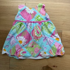 Lilly Pulitzer Patchwork Floral Dress Child 12-18M Pink Blue Scalloped Hem