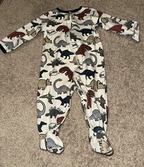 White Brown And Green Wonder Nation Dinosaur Infant Pajamas Size 6-9 Months