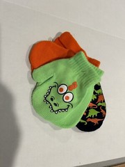 Dinosaur Mittens 3 Pair Super Cute Orange Lime Green Black Toddler New! BxMM