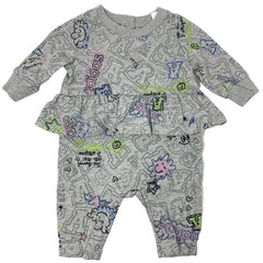 Adidas Girls 0-3 Months Gray Alphabet Logo Long Sleeve Ruffle Romper