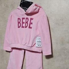 bebe Girls 18M Pink Solid Velour 2pc Hoodie Pants Set Logo Glitter Fall Winter