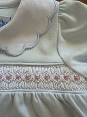 Luli &Me NWT “Warm Winter Home Smocked Dress” Blue/White Cotton Knit-6Mos