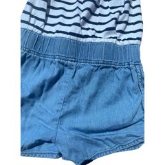 OshKosh B’gosh Romper Toddler 2T Blue White Excellent Striped Ruffle Chambray