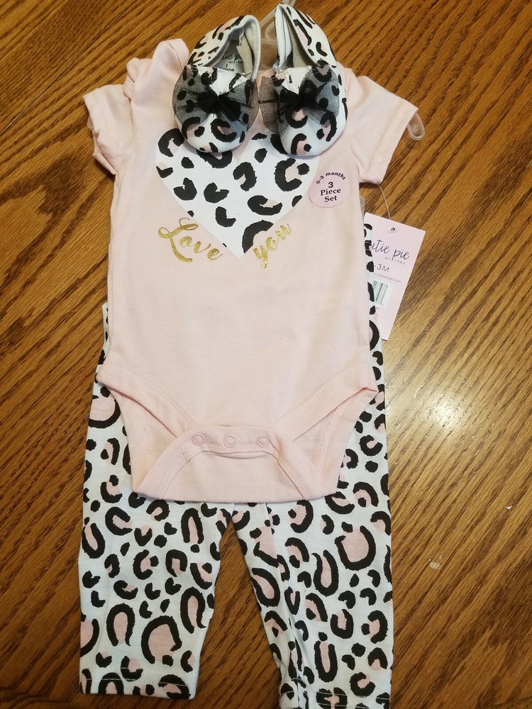 Cutie-Pie Baby 3 Piece, Bodysuit Pants Shoes 0-3 Months