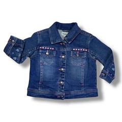 Hatley Denim Jacket Girls Size 2 Blue Heart Print Lined Embroidered Jean Stretch