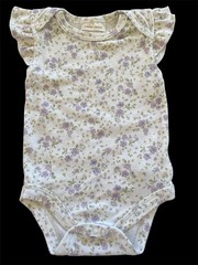 Laura Ashley White/Lavender Flor Short Sl Cotton/Poly Knit Bodyshirt-6-9Mos