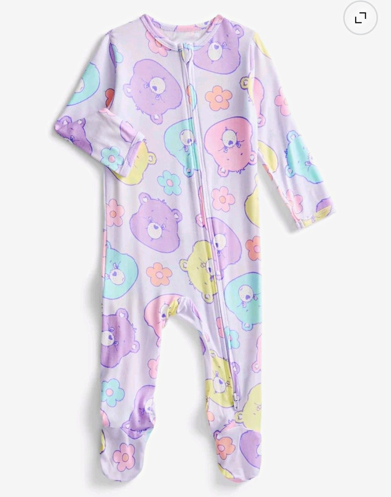Care Bears Multicolor Footed Fleece Zip Sleeper One-Piece Pajamas Newborn