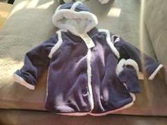 First Impressions Baby Girls Heart Plush Coat Size 12M w/ Hood And Gloves, Blue