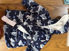 Navy Blue Baby Shark Hooded Fleece robe Faux Fur Lined 18m