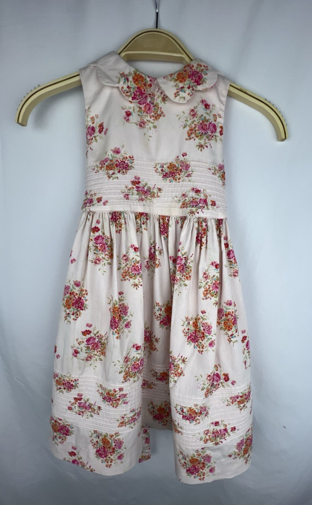 Laura Ashley Girls 3T Pink Floral Corduroy Dress Peter Pan Collar Cottagecore