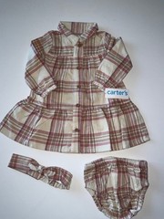 NWT Baby Girl 2-Piece Plaid Long-Sleeve Dress Set – Pink/White – Size 9 Months