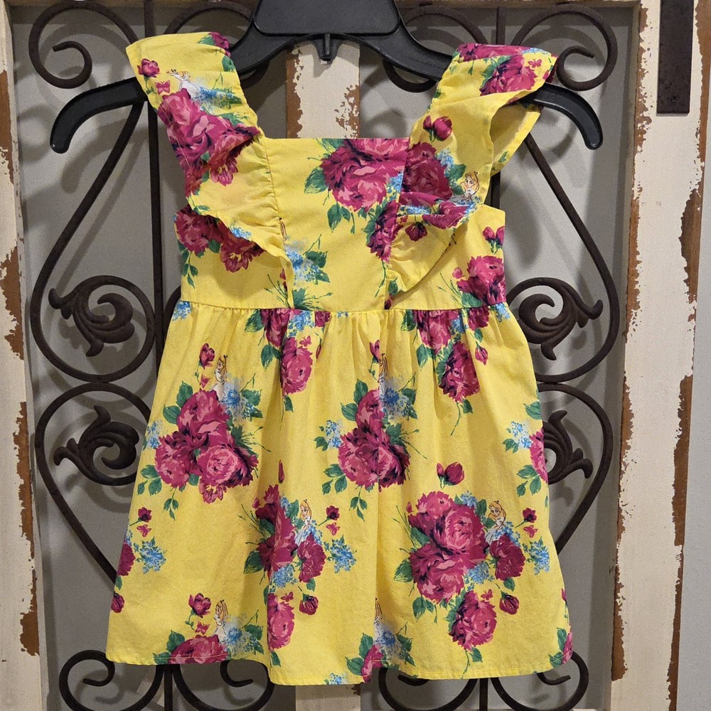 Disney x Janie and Jack Floral Dress Girls 2T Yellow Alice in Wonderland Ruffle