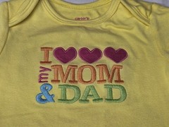 Carter’s Yellow Bodysuit Snap Short Sleeved Embroidered text “I ❤️ MOM & DAD 12M