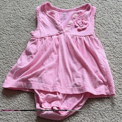 Carter’s 12M Girls Pink White Striped Skirted Bodysuit Flower V-Neck Snap