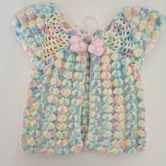 Handmade Crochet Yarn Baby Cardigan Sweater Multicolor Tie Sleeveless 3-6M
